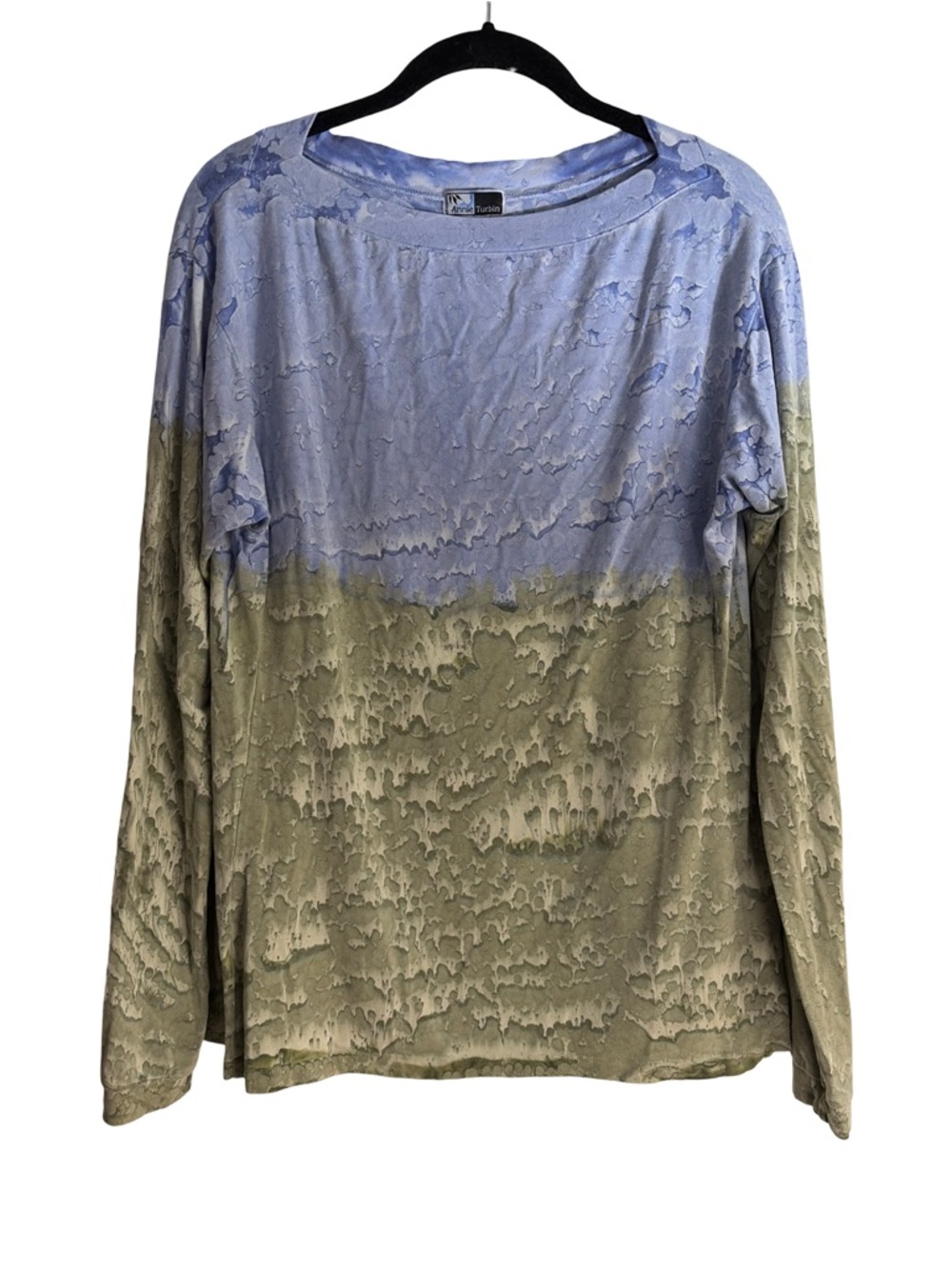 Annie Turbin Boat Neck Blue and Green Ombre Long Sleeve Top